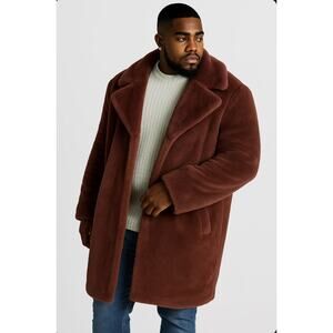 BoohooMan Plus Size Faux Fur Overcoat 5X NEW WITH TAGS Deep Rose SOFT